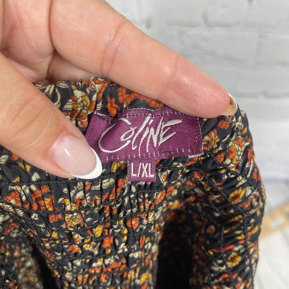 Coline Dress Women L/XL Brown Below Knee Floral Patchwork Bohemian Prairie Beach - Picture 4 of 15